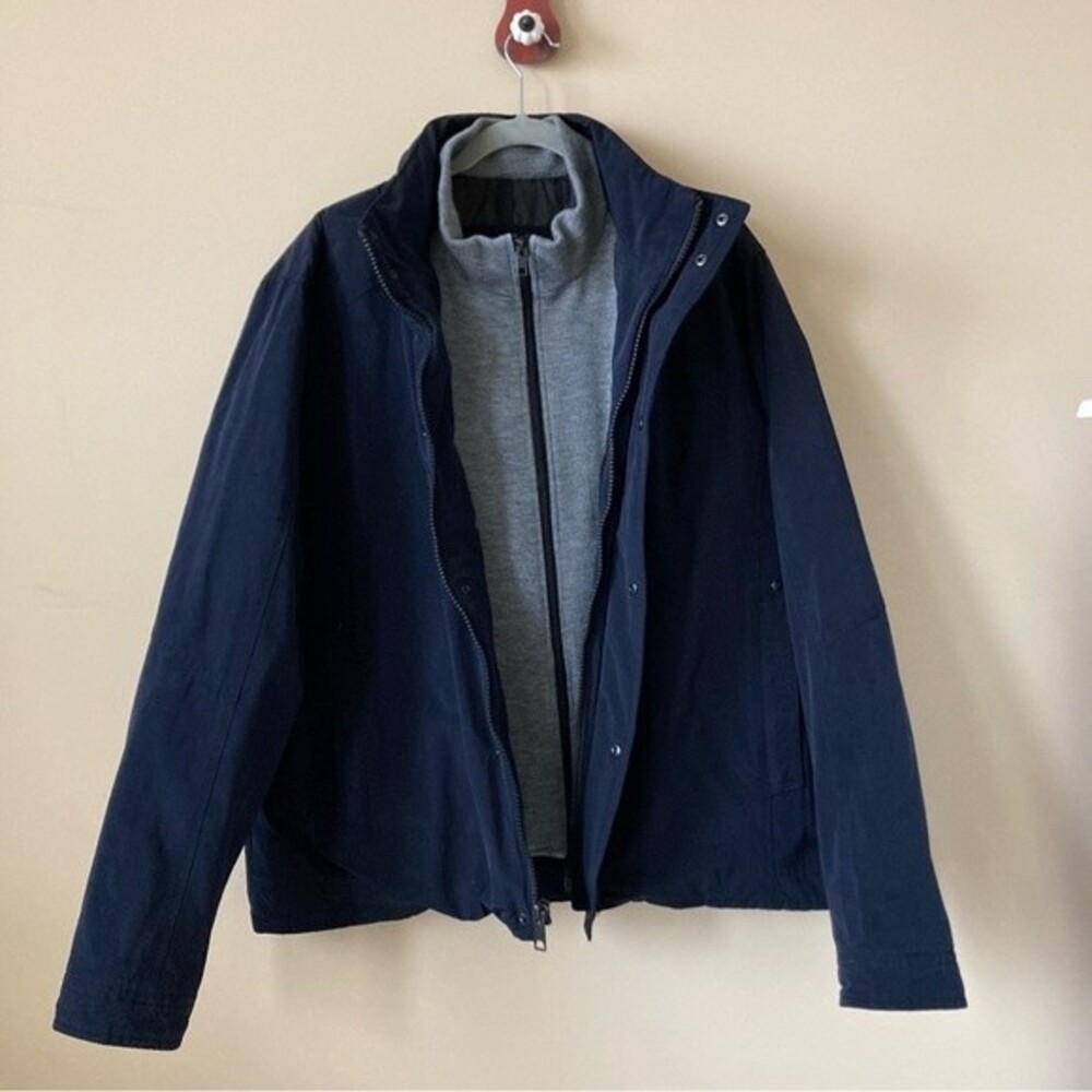 William Rast Men's Collared Navy and Gray Jacket Coat XL